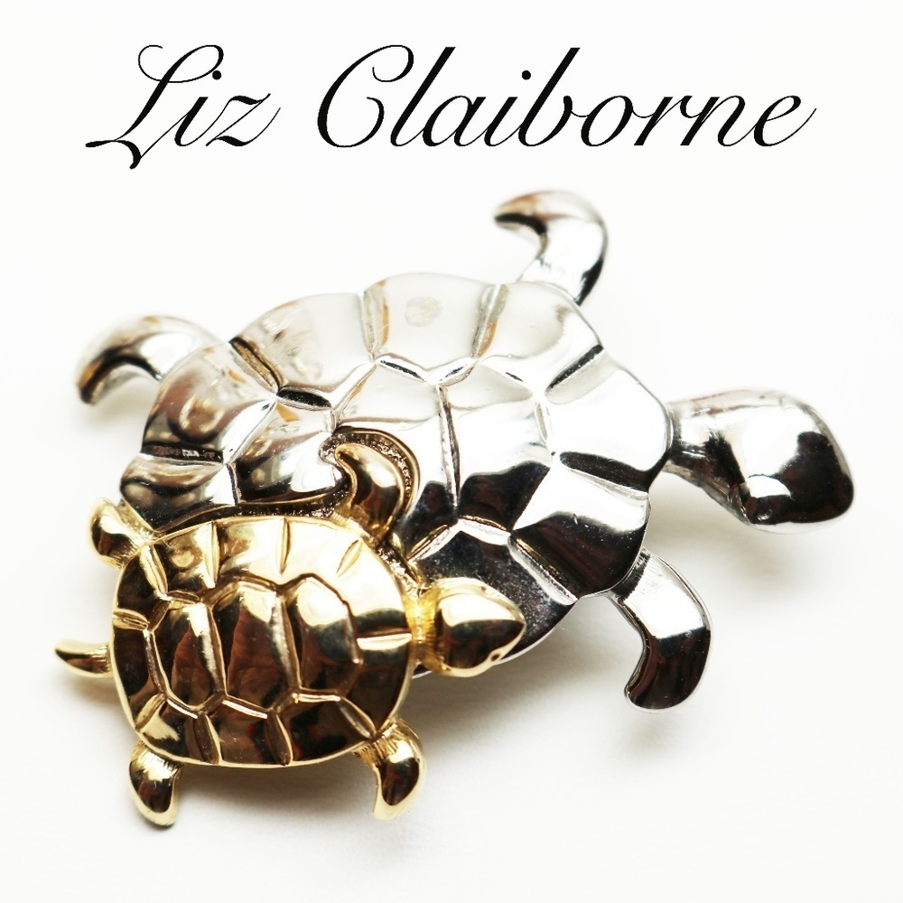 GOLD & SILVER PLATED LIZ CLAIBORNE TURTLE BROOCH